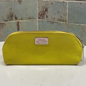 Lauren Ralph Womens Yellow Cosmetic Lizard-Embossed Leather Bag